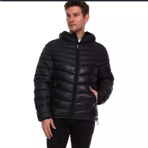 Beverly Hills Polo Club Men's Black Hooded Quilted Puffer Jacket, Size L, NWT